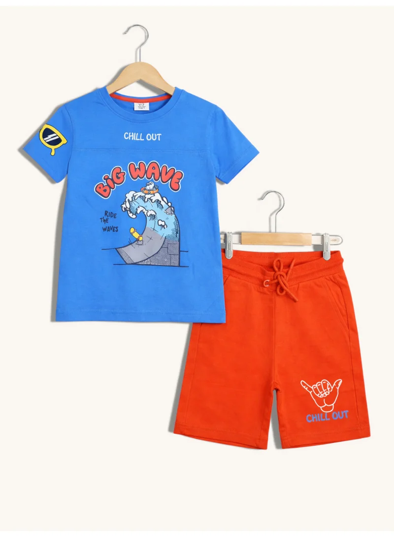 victor and jane Boys Surfing Wave T-Shirt & Orange Shorts Set